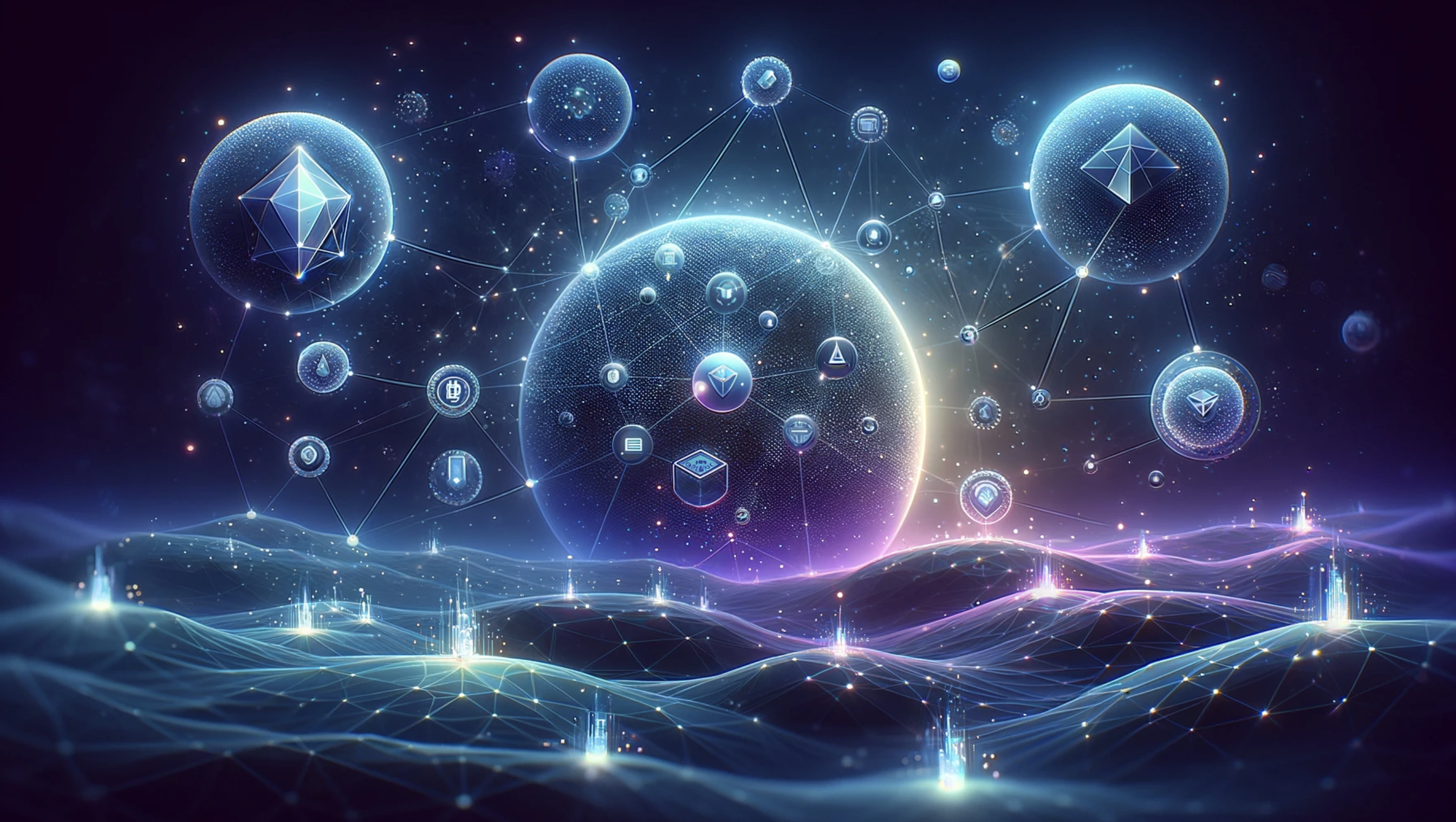 Vibrant digital illustration of interconnected blockchain nodes linking diverse global workers collaboratively labeling AI training data, with glowing token rewards floating as incentives