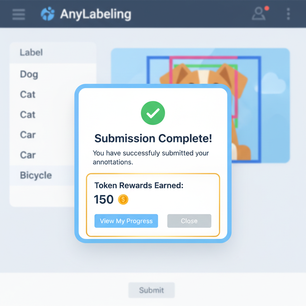 AnyLabeling submit interface with token rewards confirmation screen
