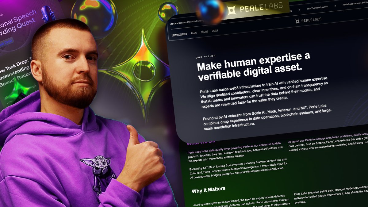 Perle Labs celebrates 1 million annotators milestone with vibrant blockchain graphics, token rewards, and AI data labeling imagery