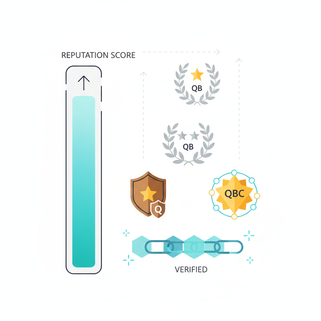 reputation score meter rising quality badges stars blockchain verification