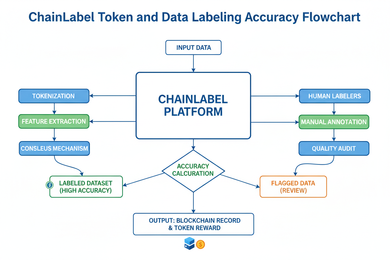 ChainLabel token and data labeling accuracy flowchart